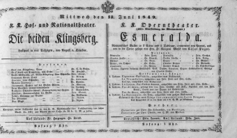Theaterzettel (Oper und Burgtheater in Wien) 18490613 Seite: 1