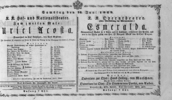 Theaterzettel (Oper und Burgtheater in Wien) 18490616 Seite: 1