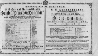 Theaterzettel (Oper und Burgtheater in Wien) 18490617 Seite: 1
