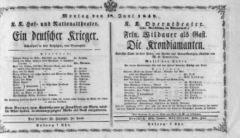 Theaterzettel (Oper und Burgtheater in Wien) 18490618 Seite: 1