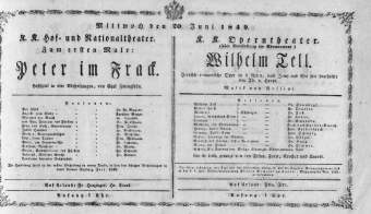 Theaterzettel (Oper und Burgtheater in Wien) 18490620 Seite: 1