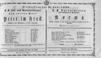 Theaterzettel (Oper und Burgtheater in Wien) 18490621 Seite: 1