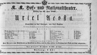 Theaterzettel (Oper und Burgtheater in Wien) 18490622 Seite: 1