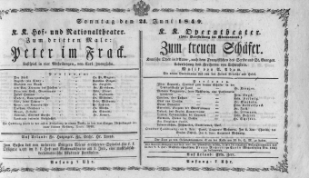Theaterzettel (Oper und Burgtheater in Wien) 18490624 Seite: 1