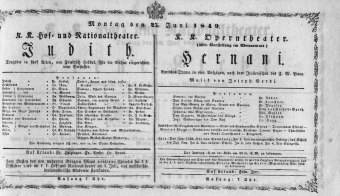 Theaterzettel (Oper und Burgtheater in Wien) 18490625 Seite: 1
