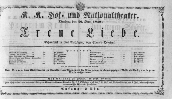 Theaterzettel (Oper und Burgtheater in Wien) 18490626 Seite: 1