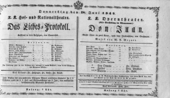 Theaterzettel (Oper und Burgtheater in Wien) 18490628 Seite: 1