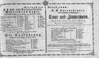 Theaterzettel (Oper und Burgtheater in Wien) 18490801 Seite: 1