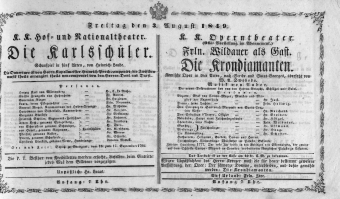 Theaterzettel (Oper und Burgtheater in Wien) 18490803 Seite: 1