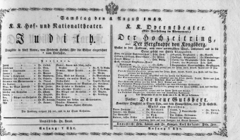 Theaterzettel (Oper und Burgtheater in Wien) 18490804 Seite: 1