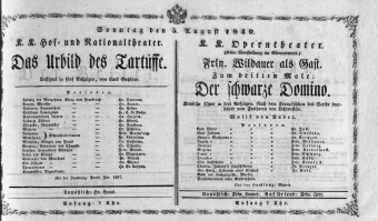 Theaterzettel (Oper und Burgtheater in Wien) 18490805 Seite: 1