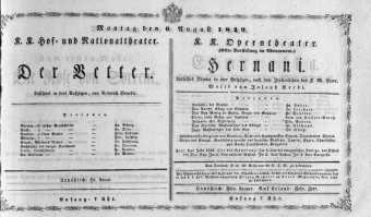 Theaterzettel (Oper und Burgtheater in Wien) 18490806 Seite: 1