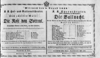 Theaterzettel (Oper und Burgtheater in Wien) 18490808 Seite: 1