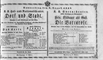 Theaterzettel (Oper und Burgtheater in Wien) 18490809 Seite: 1