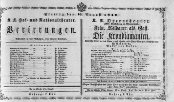 Theaterzettel (Oper und Burgtheater in Wien) 18490810 Seite: 1