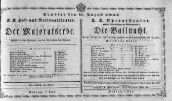 Theaterzettel (Oper und Burgtheater in Wien) 18490811 Seite: 1