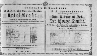 Theaterzettel (Oper und Burgtheater in Wien) 18490812 Seite: 1