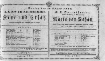 Theaterzettel (Oper und Burgtheater in Wien) 18490813 Seite: 1