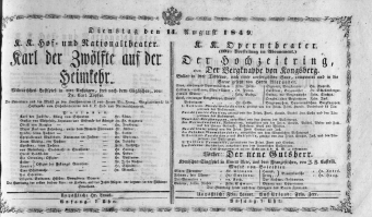 Theaterzettel (Oper und Burgtheater in Wien) 18490814 Seite: 1