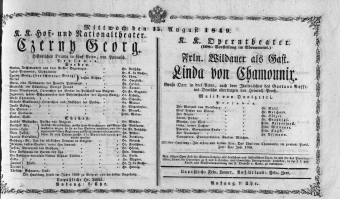 Theaterzettel (Oper und Burgtheater in Wien) 18490815 Seite: 1