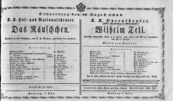 Theaterzettel (Oper und Burgtheater in Wien) 18490816 Seite: 1