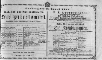 Theaterzettel (Oper und Burgtheater in Wien) 18490818 Seite: 1