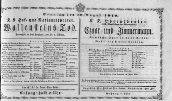 Theaterzettel (Oper und Burgtheater in Wien) 18490819 Seite: 1