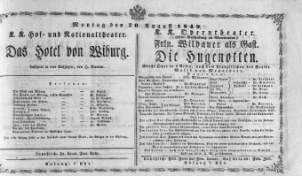 Theaterzettel (Oper und Burgtheater in Wien) 18490820 Seite: 1