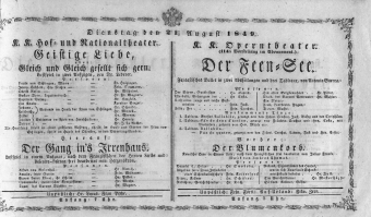 Theaterzettel (Oper und Burgtheater in Wien) 18490821 Seite: 1