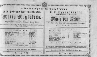 Theaterzettel (Oper und Burgtheater in Wien) 18490823 Seite: 1