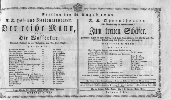 Theaterzettel (Oper und Burgtheater in Wien) 18490824 Seite: 1