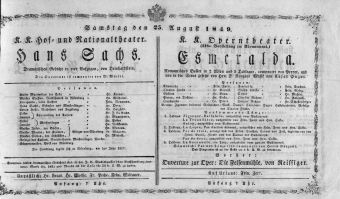 Theaterzettel (Oper und Burgtheater in Wien) 18490825 Seite: 1