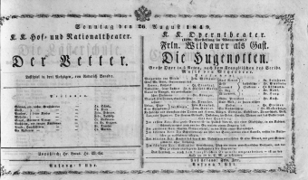 Theaterzettel (Oper und Burgtheater in Wien) 18490826 Seite: 1