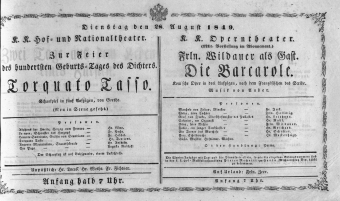 Theaterzettel (Oper und Burgtheater in Wien) 18490828 Seite: 1