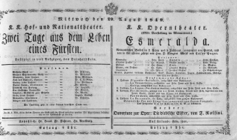 Theaterzettel (Oper und Burgtheater in Wien) 18490829 Seite: 1