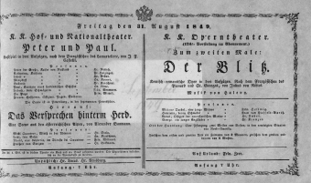 Theaterzettel (Oper und Burgtheater in Wien) 18490831 Seite: 1