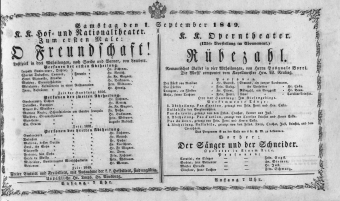 Theaterzettel (Oper und Burgtheater in Wien) 18490901 Seite: 1