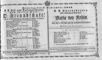 Theaterzettel (Oper und Burgtheater in Wien) 18490902 Seite: 1