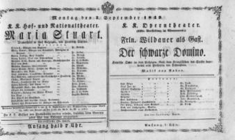 Theaterzettel (Oper und Burgtheater in Wien) 18490903 Seite: 1