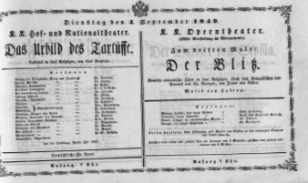 Theaterzettel (Oper und Burgtheater in Wien) 18490904 Seite: 1