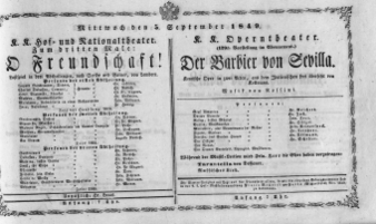 Theaterzettel (Oper und Burgtheater in Wien) 18490905 Seite: 1