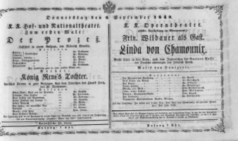 Theaterzettel (Oper und Burgtheater in Wien) 18490906 Seite: 1