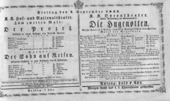 Theaterzettel (Oper und Burgtheater in Wien) 18490907 Seite: 1