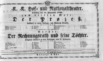 Theaterzettel (Oper und Burgtheater in Wien) 18490911 Seite: 1