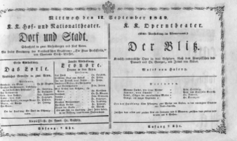 Theaterzettel (Oper und Burgtheater in Wien) 18490912 Seite: 1