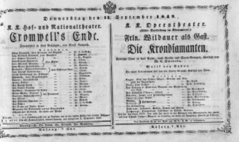 Theaterzettel (Oper und Burgtheater in Wien) 18490913 Seite: 1