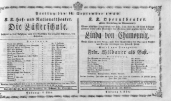 Theaterzettel (Oper und Burgtheater in Wien) 18490914 Seite: 1