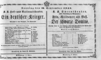 Theaterzettel (Oper und Burgtheater in Wien) 18490916 Seite: 1
