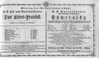 Theaterzettel (Oper und Burgtheater in Wien) 18490917 Seite: 1