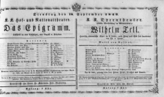 Theaterzettel (Oper und Burgtheater in Wien) 18490918 Seite: 1